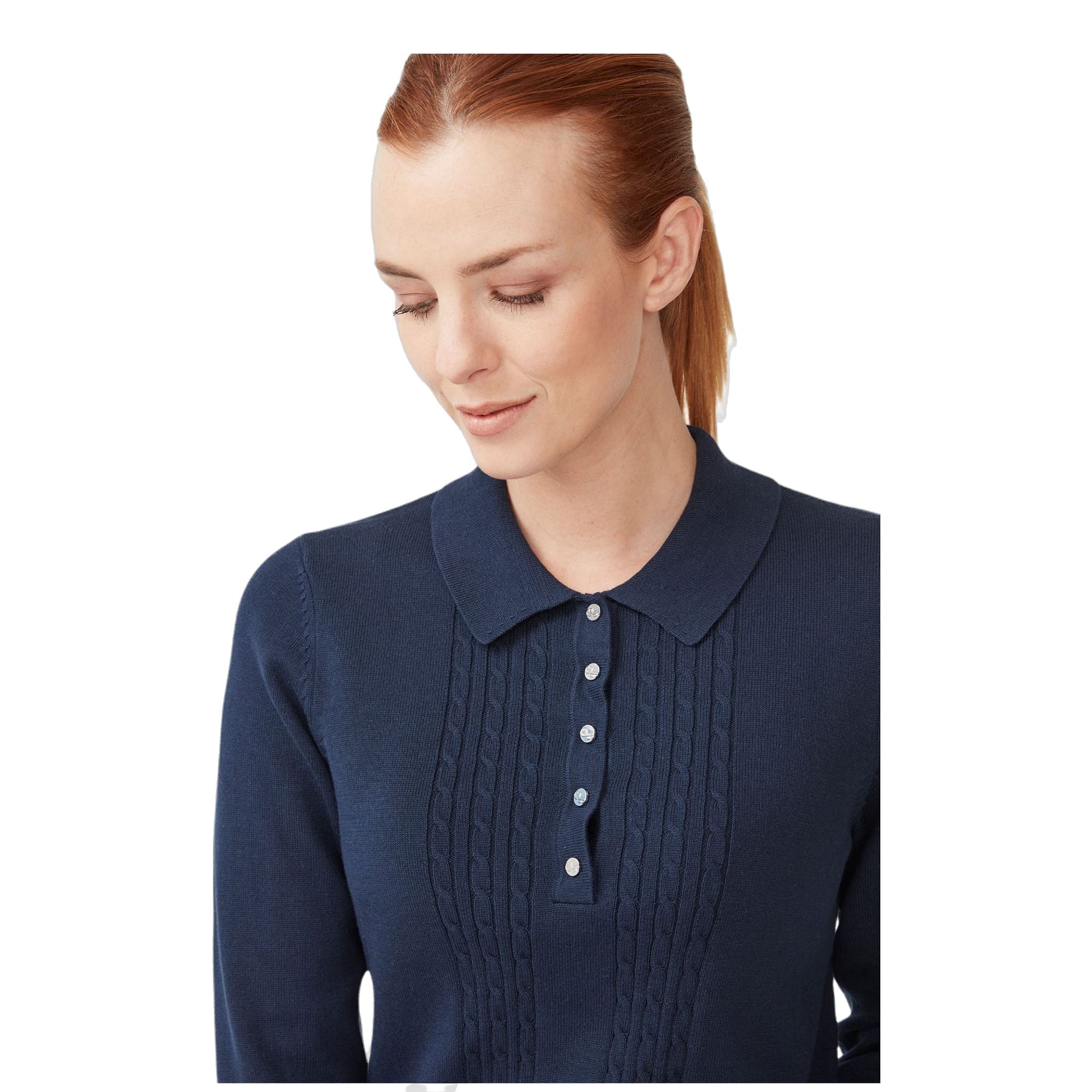 Röhnisch Polo Knitted Langarm Navyblau Damen
