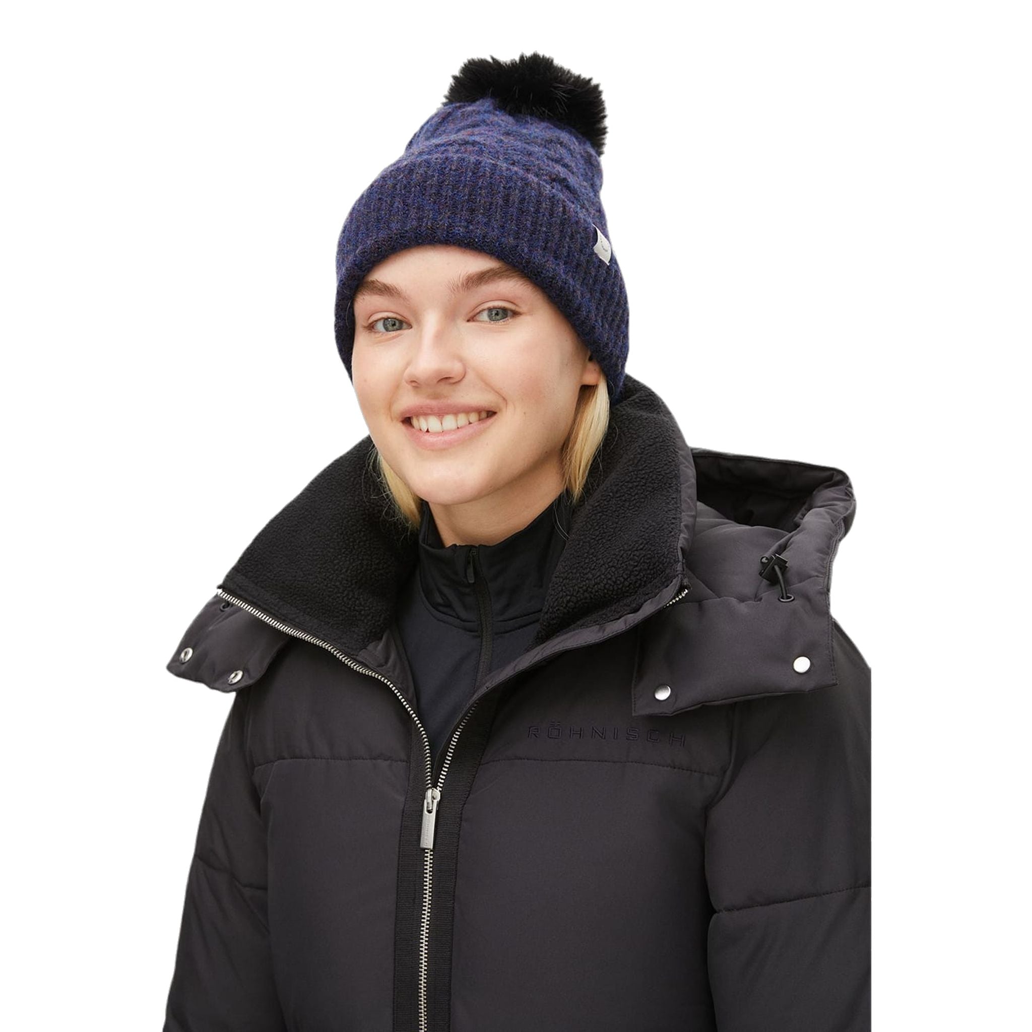 Röhnisch Pom Braid Beanie Navy Damen Damen
