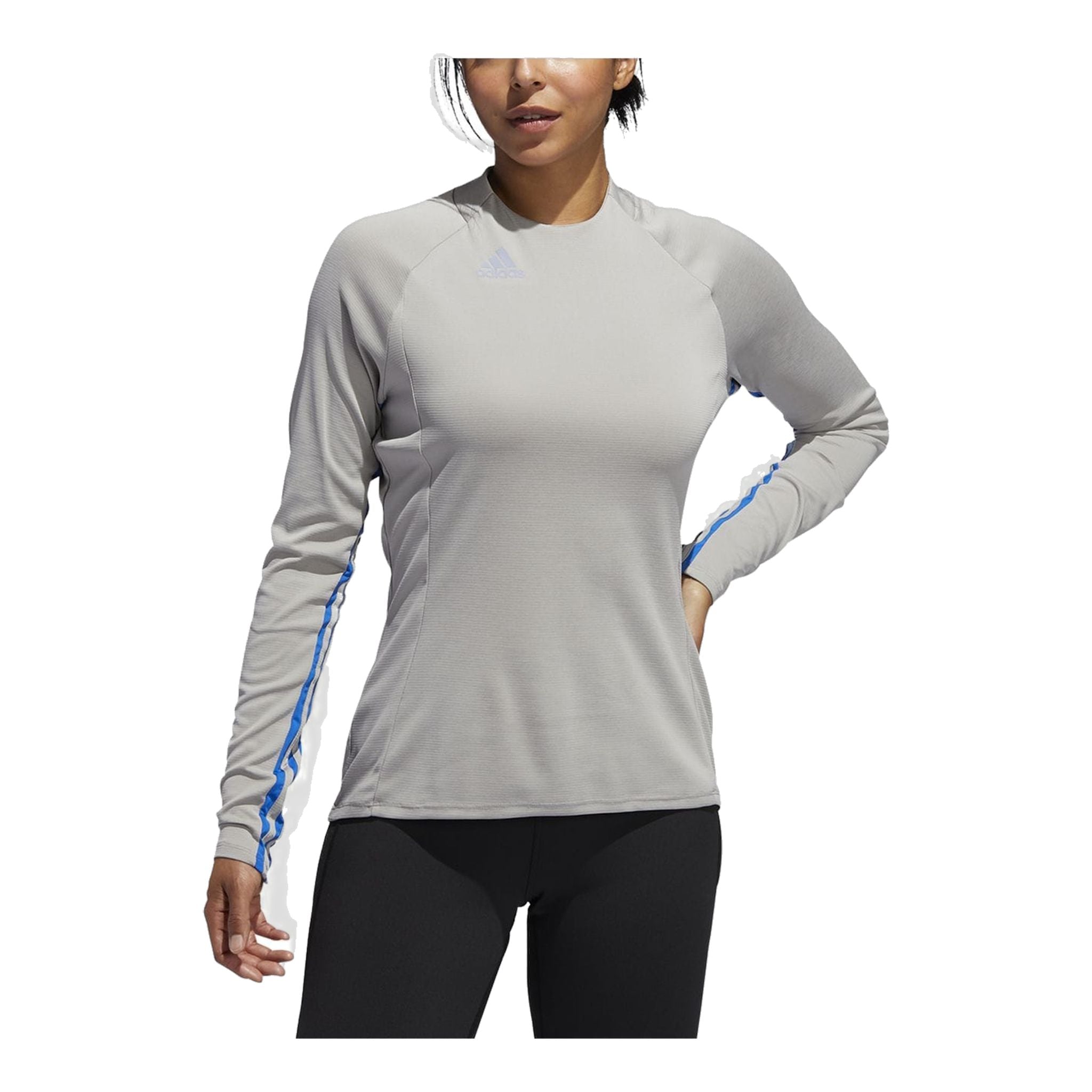 Adidas W Layer UPF Three Stripe Micro Mock Grau Damen