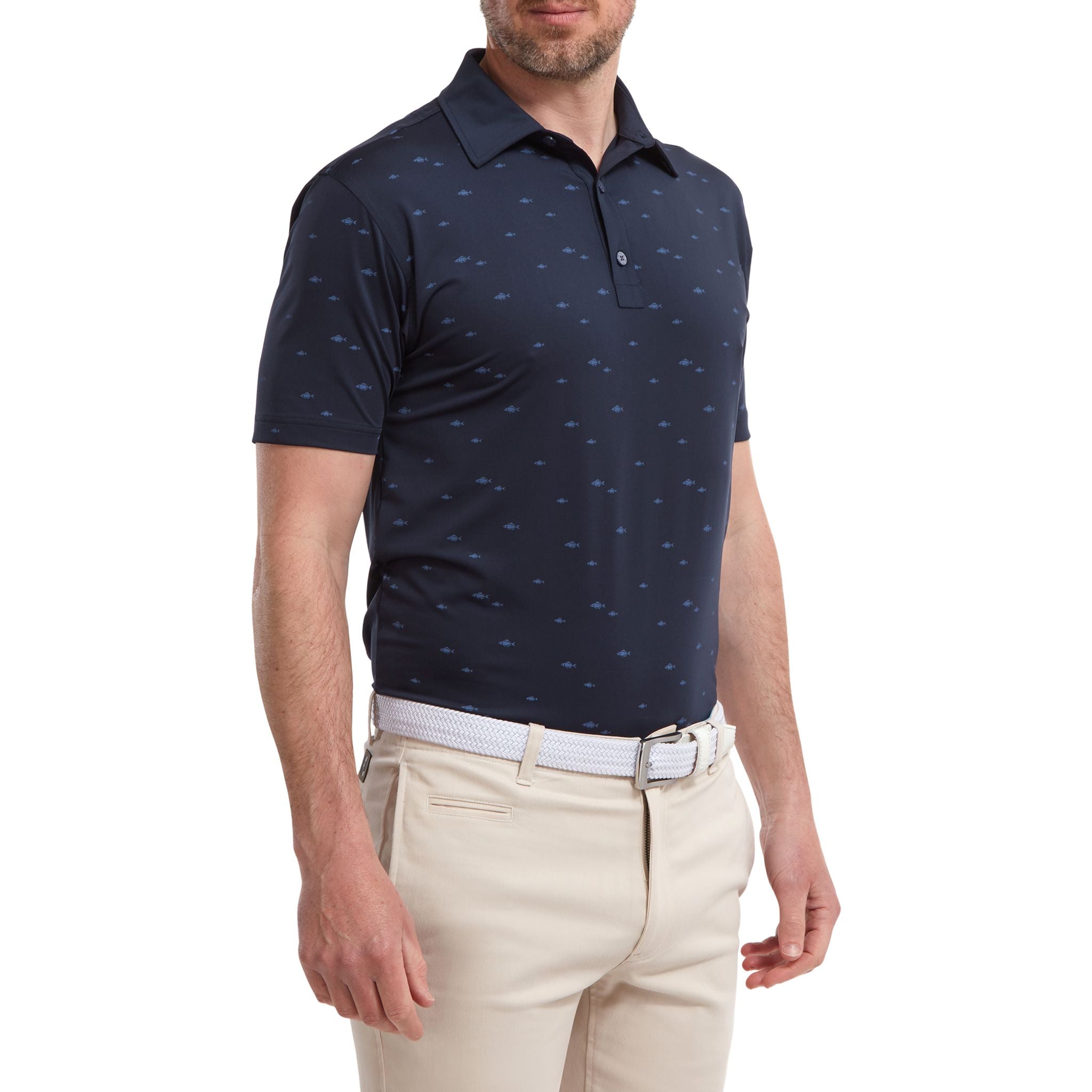 Footjoy School of Fish Print Lisle Polo Herren