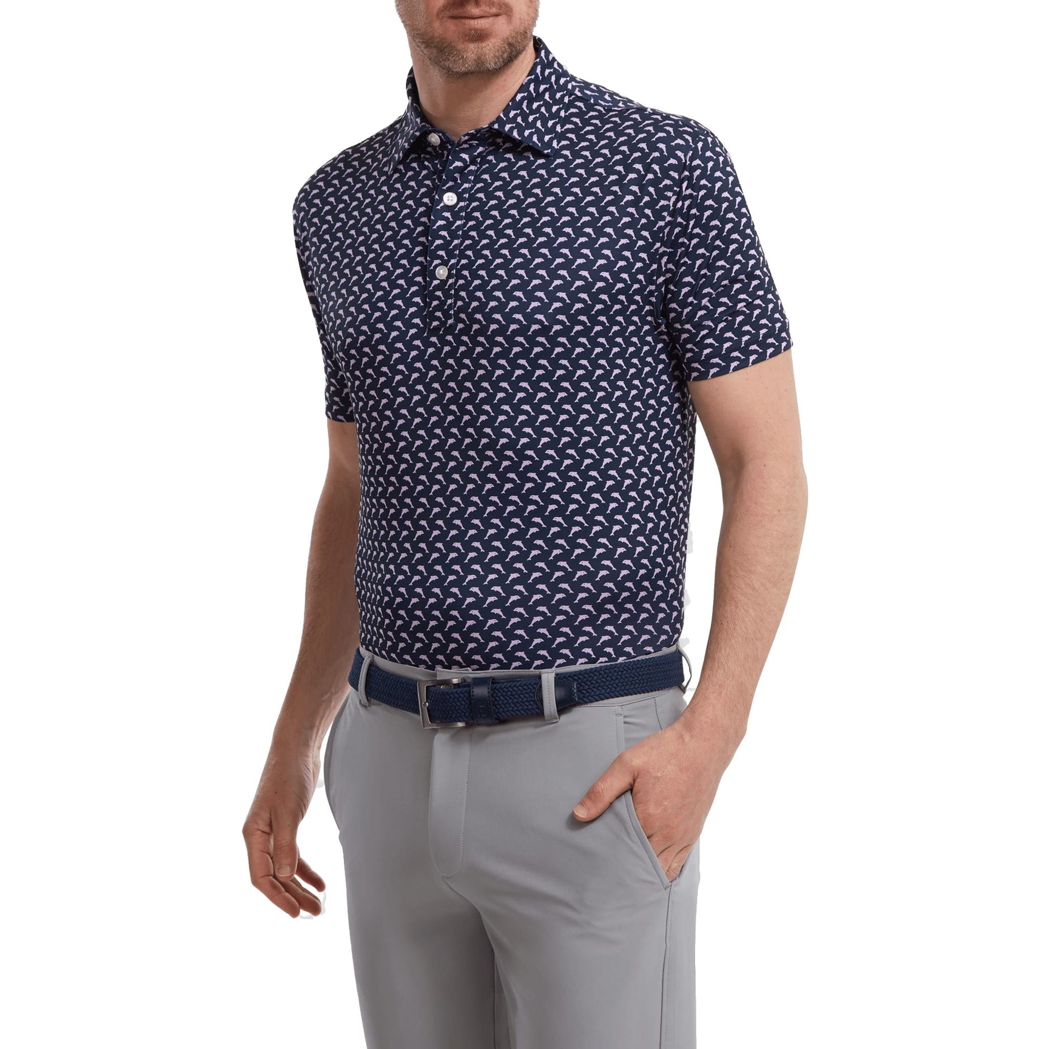 Footjoy Leaping Dolphins Polo Print Lisle Herren