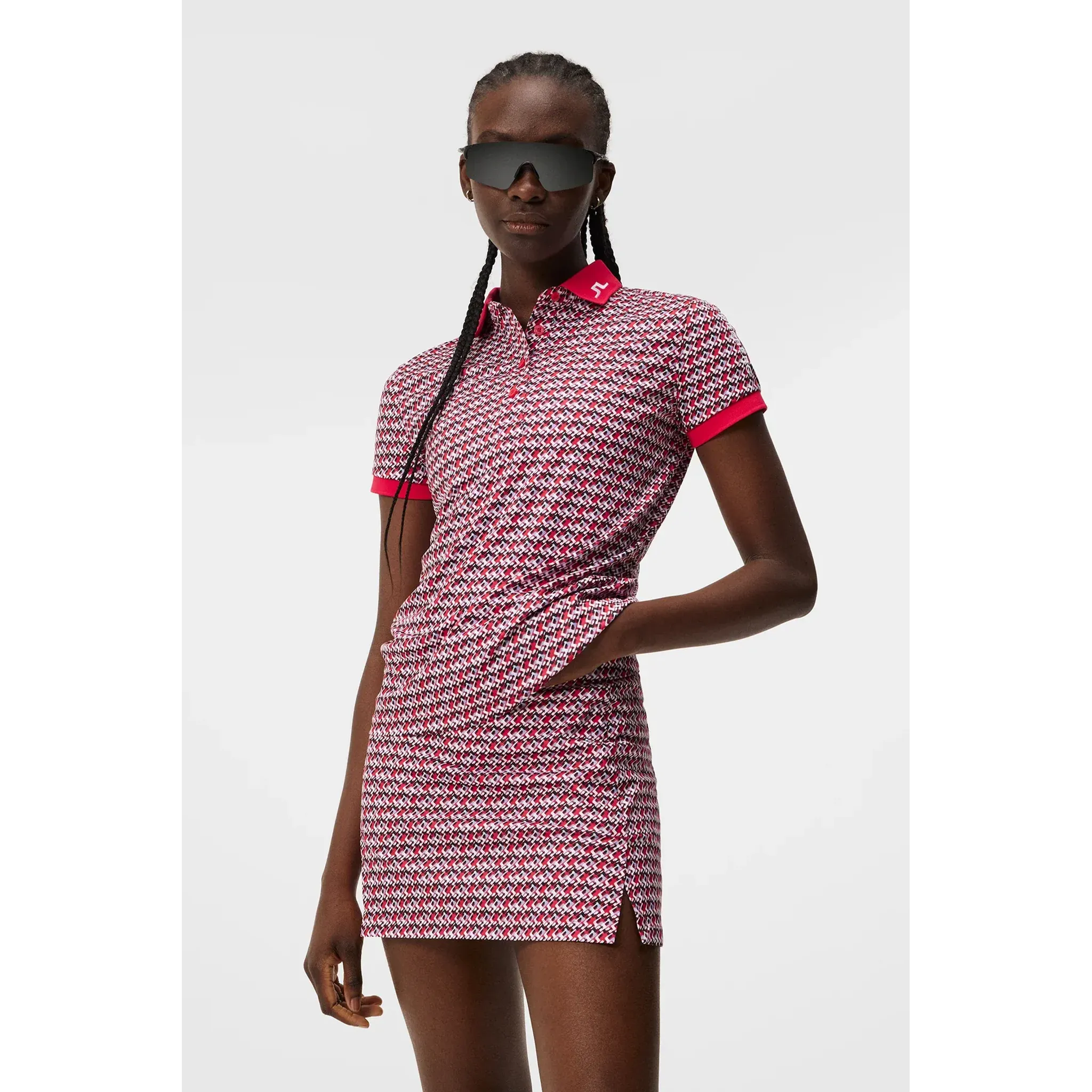 J. Lindeberg Tour Tech Print Polo Damskie JLMicro Bridge Rose Red Damskie