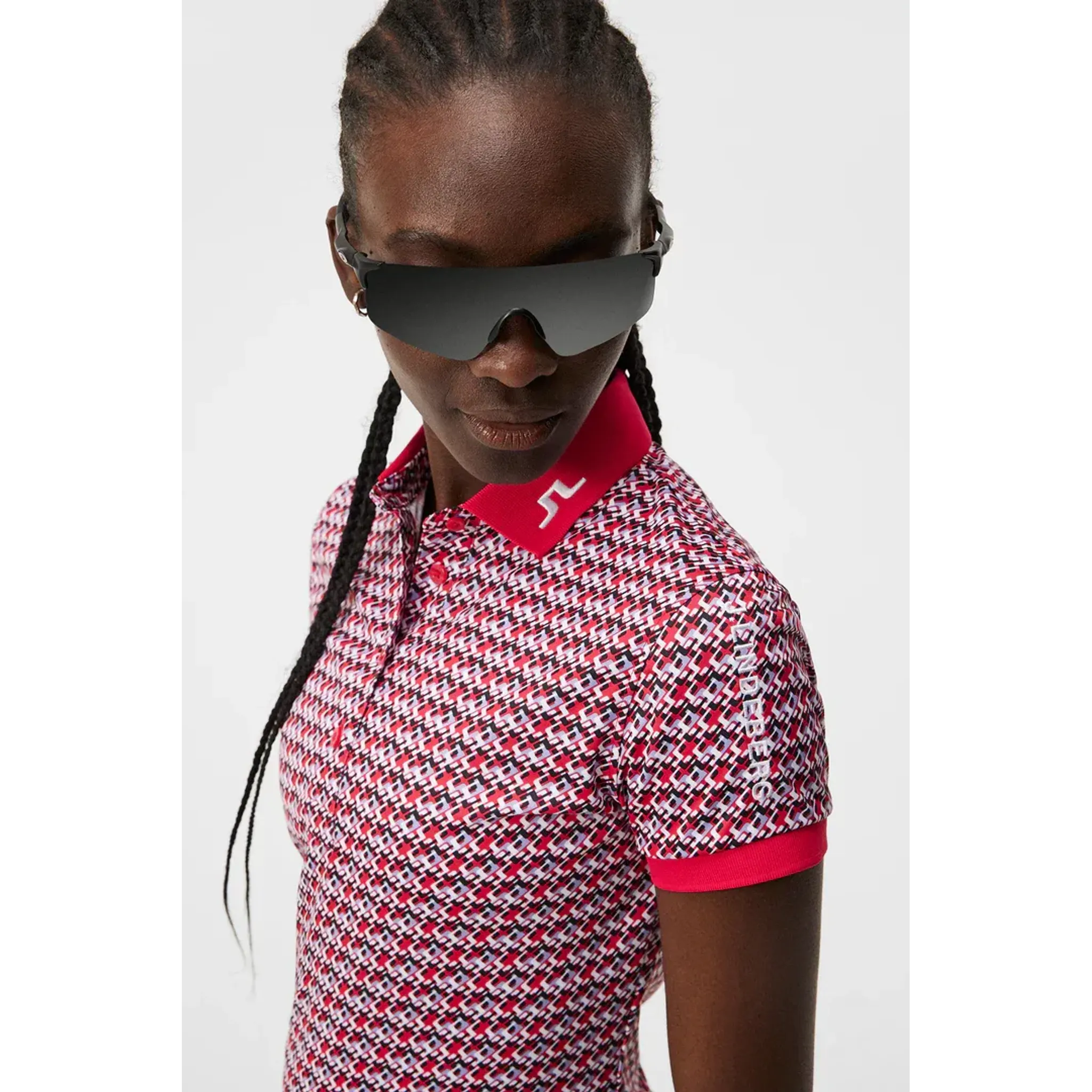 J. Lindeberg Tour Tech Print Polo Damskie JLMicro Bridge Rose Red Damskie