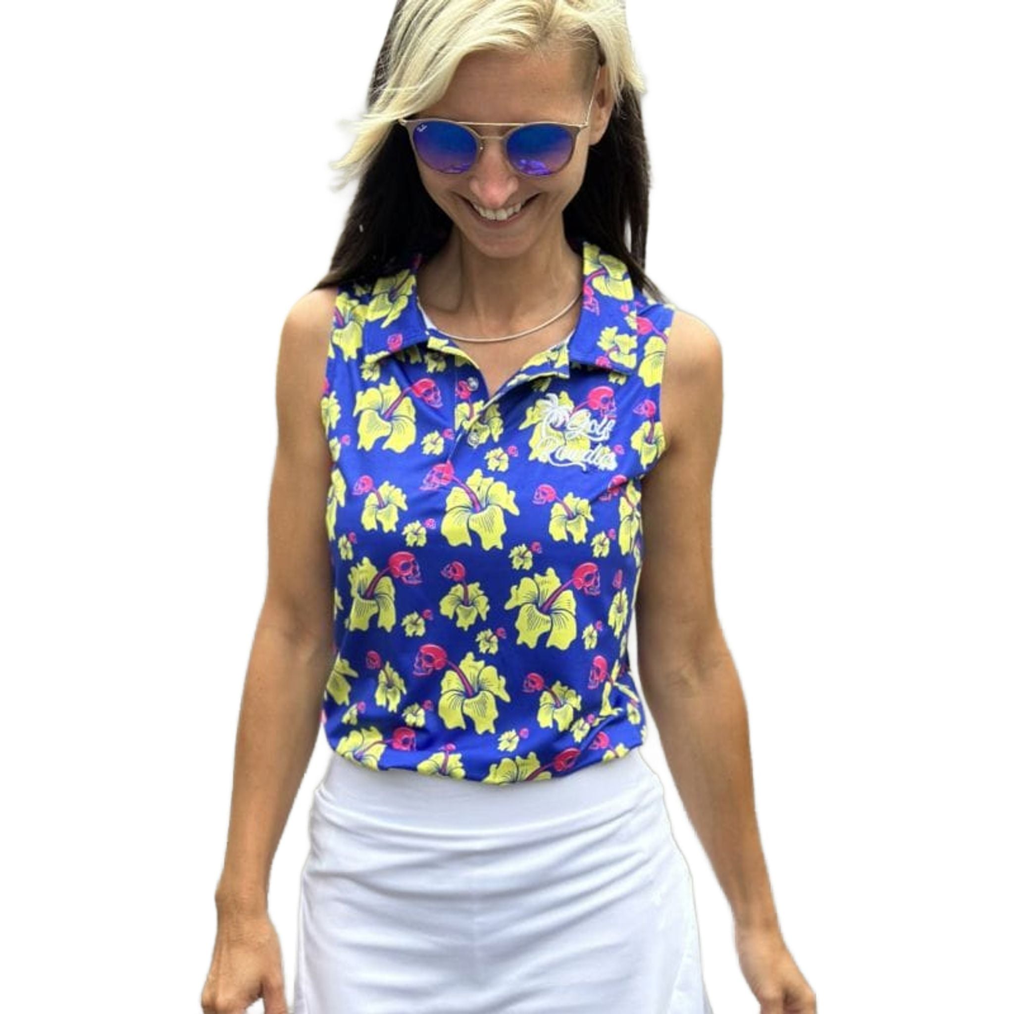 Golf Rowdies Skull Flower Polo Damen